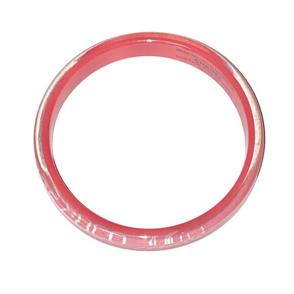 AUTH Chanel Dark Pink Logo Lucite Resin Bangle Bracelet - Picture 4 of 12